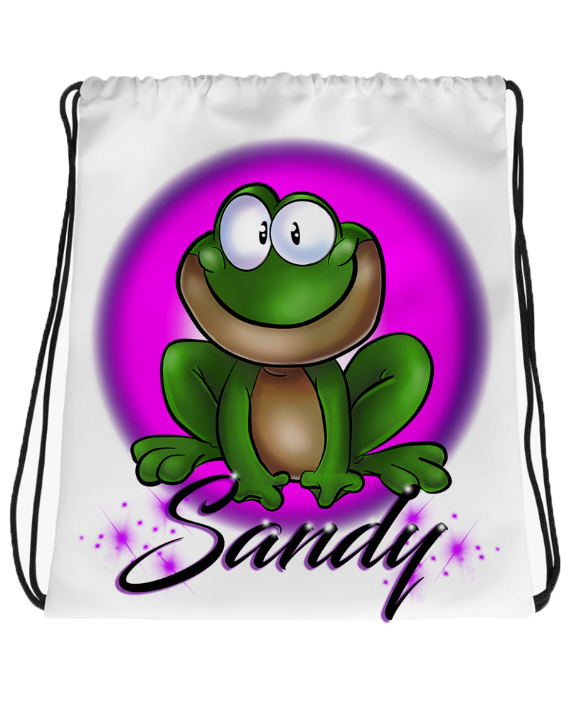 I015 Digitally Airbrush Painted Personalized Custom frog cartoon Drawstring Backpack