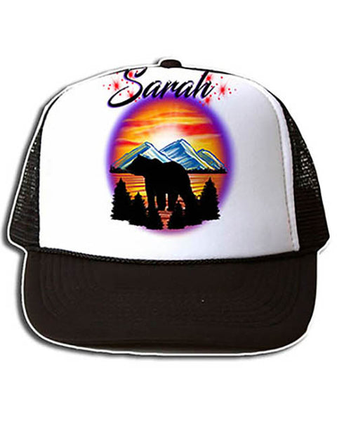 I020 Personalized Airbrush Bear Snapback Trucker Hat
