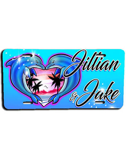 I018 Personalized Airbrush Dolphin Heart License Plate Tag