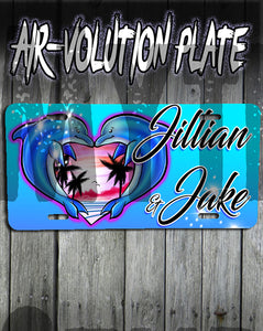 I018 Personalized Airbrush Dolphin Heart License Plate Tag