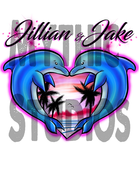 I018 Personalized Airbrush Dolphin Heart Snapback Trucker Hat