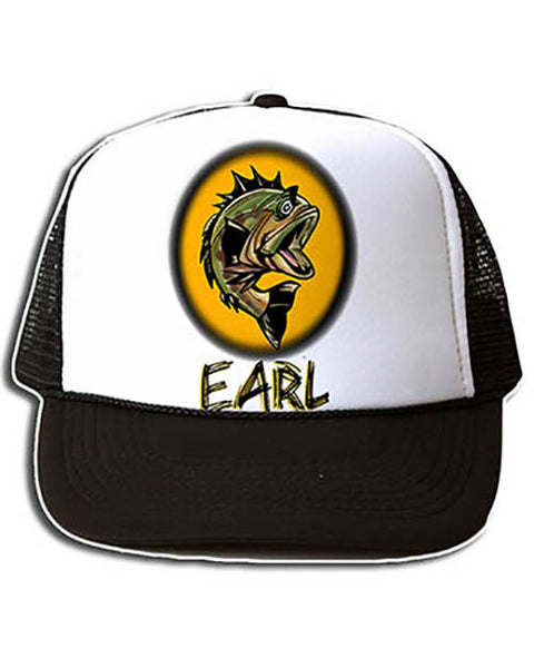 I021 Personalized Airbrush Bass Fishing Snapback Trucker Hat