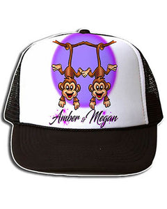 I023 Personalized Airbrush Best Friend Monkeys Snapback Trucker Hat