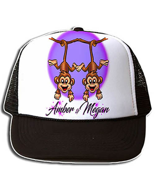 I023 Personalized Airbrush Best Friend Monkeys Snapback Trucker Hat