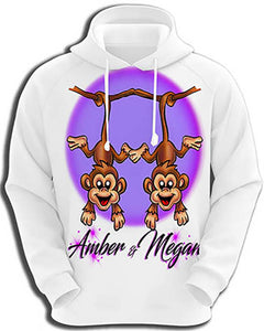 I023 Personalized Airbrush Best Friend Monkeys Hoodie Sweatshirt