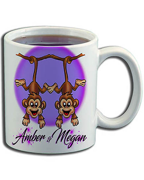 I023 Personalized Airbrush Best Friend Monkeys Ceramic Coffee Mug