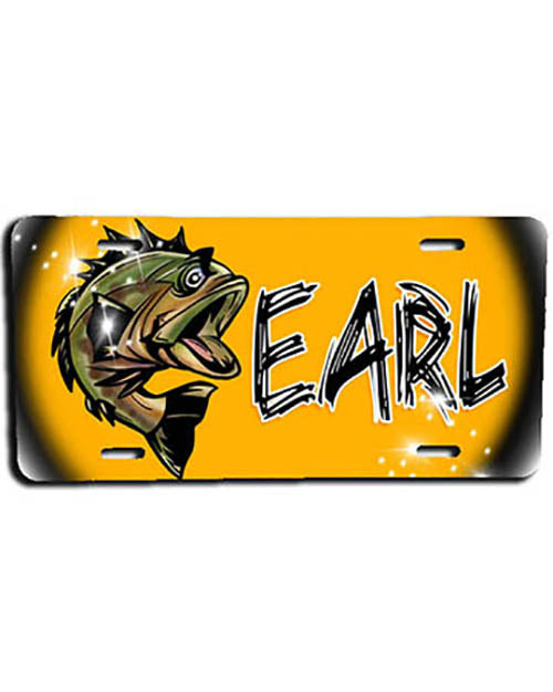 I021 Personalized Airbrush Bass Fishing License Plate Tag