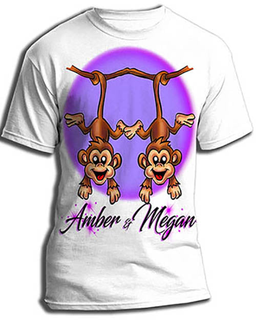 I023 Personalized Airbrush Best Friend Monkeys Tee Shirt
