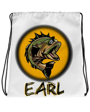 I021 Digitally Airbrush Painted Personalized Custom bass fish fishing Drawstring Backpack