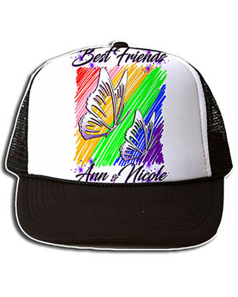 I024 Personalized Airbrush Best Friend Butterflies Snapback Trucker Hat