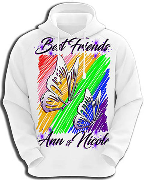 I024 Personalized Airbrush Best Friend Butterflies Hoodie Sweatshirt