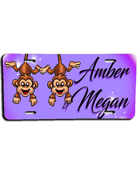 I023 Personalized Airbrush Best Friend Monkeys License Plate Tag