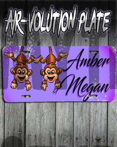 I023 Personalized Airbrush Best Friend Monkeys License Plate Tag