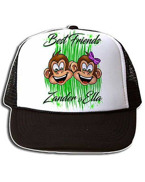 I027 Personalized Airbrush Monkeys Snapback Trucker Hat