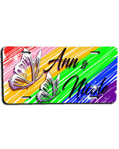 I024 Personalized Airbrush Best Friend Butterflies License Plate Tag