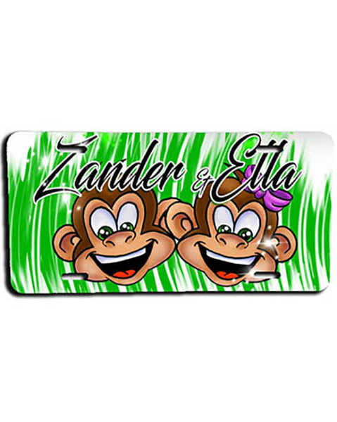I027 Personalized Airbrush Monkeys License Plate Tag