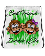 I027 Digitally Airbrush Painted Personalized Custom monkeys best friend sibling Drawstring Backpack