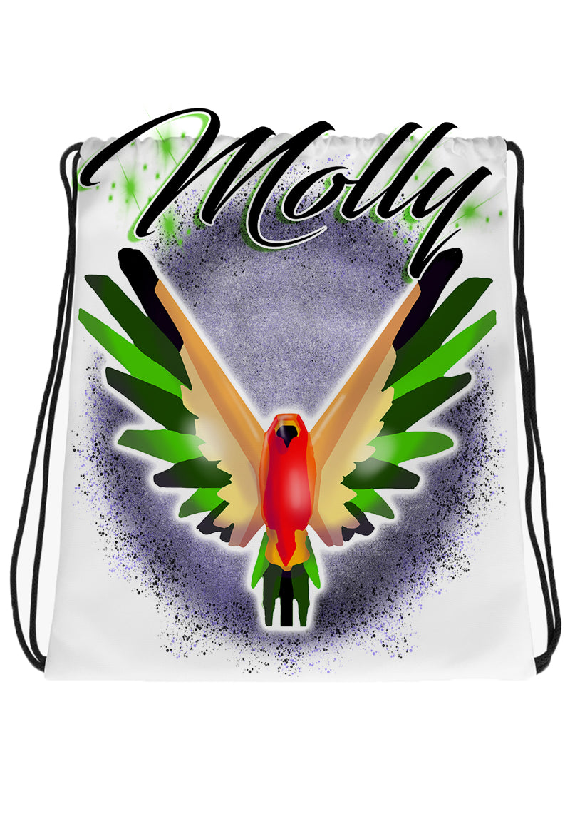 I029 Digitally Airbrush Painted Personalized Custom Bird Drawstring Backpack
