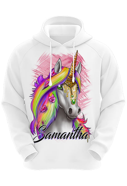 I032 Digitally Airbrush Painted Personalized Custom Unicorn Rainbow  Adult and Kids Hoodie Sweatshirt