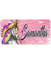 I032 Digitally Airbrush Painted Personalized Custom Unicorn Rainbow    Auto License Plate Tag