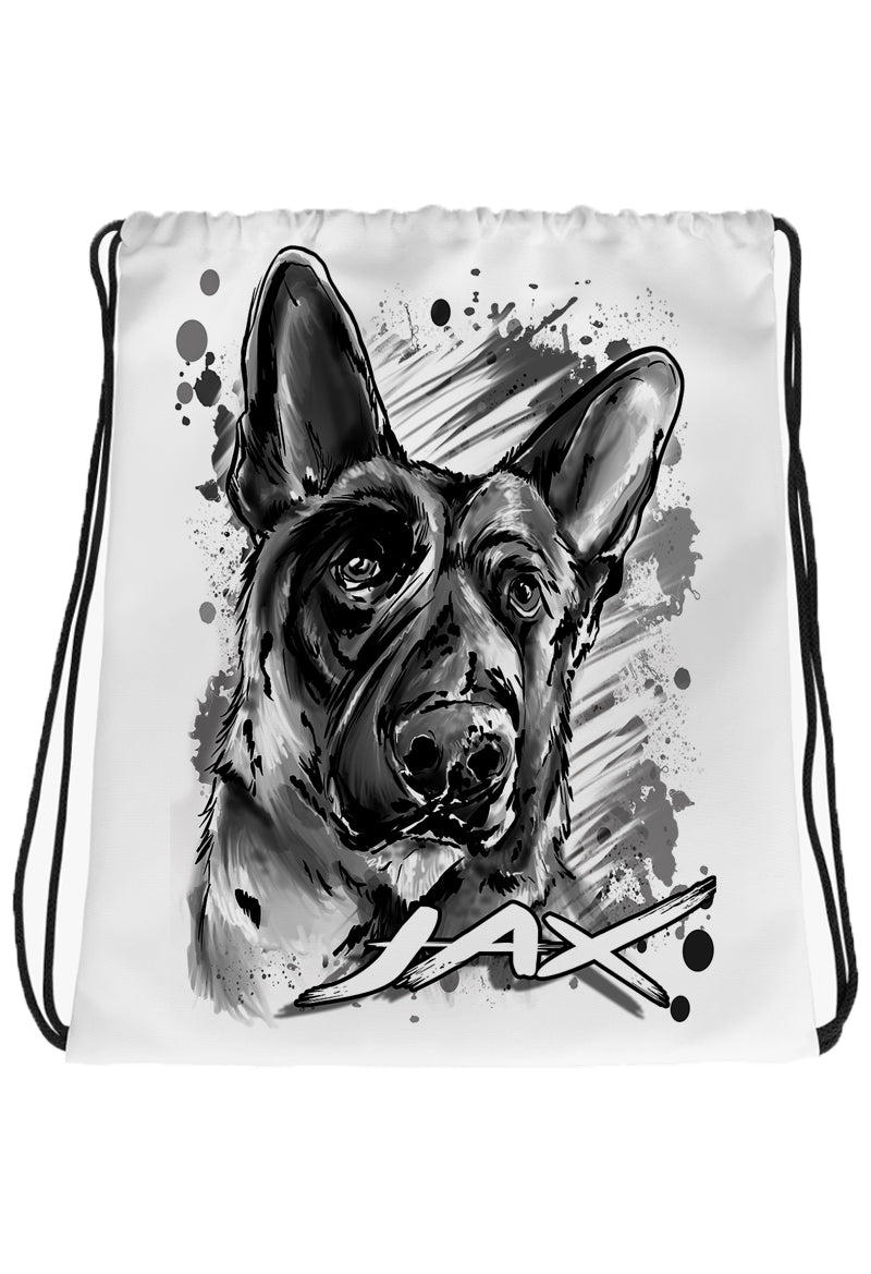 I036 Digitally Airbrush Painted Personalized Custom German Shepard Dog Drawstring Backpack