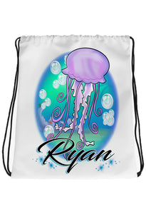 I038 Digitally Airbrush Painted Personalized Custom Jellyfish cartoon Drawstring Backpack