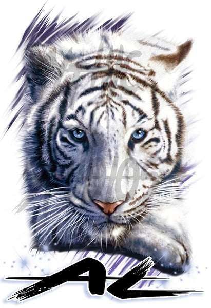 I039 Digitally Airbrush Painted Personalized Custom White Tiger Animals  Adult and Kids Hoodie Sweatshirt