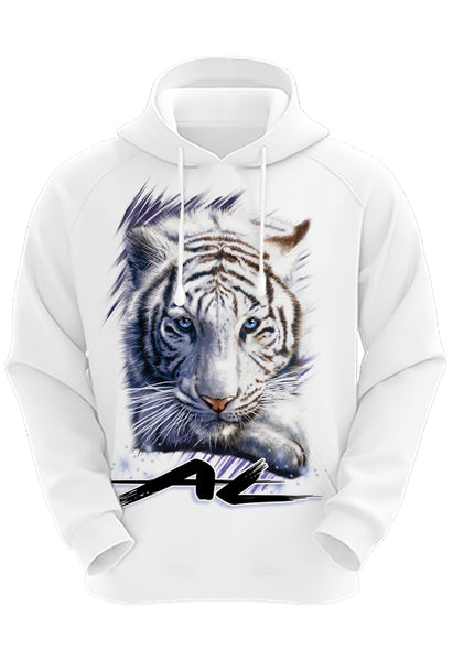 I039 Digitally Airbrush Painted Personalized Custom White Tiger Animals  Adult and Kids Hoodie Sweatshirt