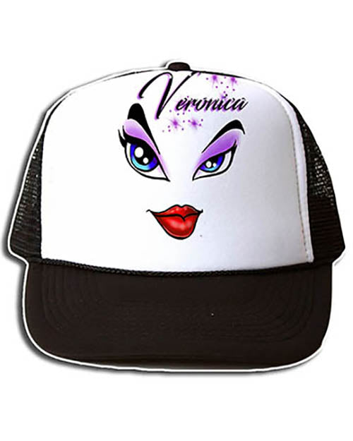 LB012 Personalized Airbrush Brat Diva Eyes and Lips Snapback Trucker Hat