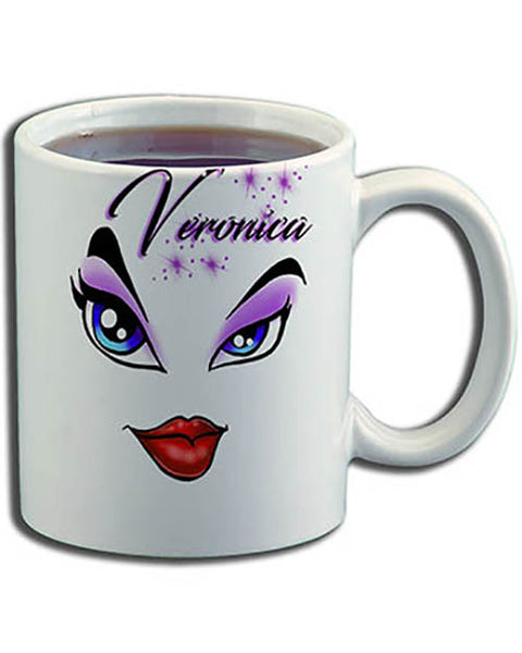 LB012 Personalized Airbrush Brat Diva Eyes and Lips Ceramic Coffee Mug