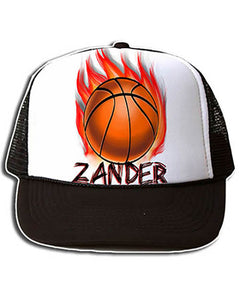 LG002 Personalized Airbrushed Basketball Snapback Trucker Hat
