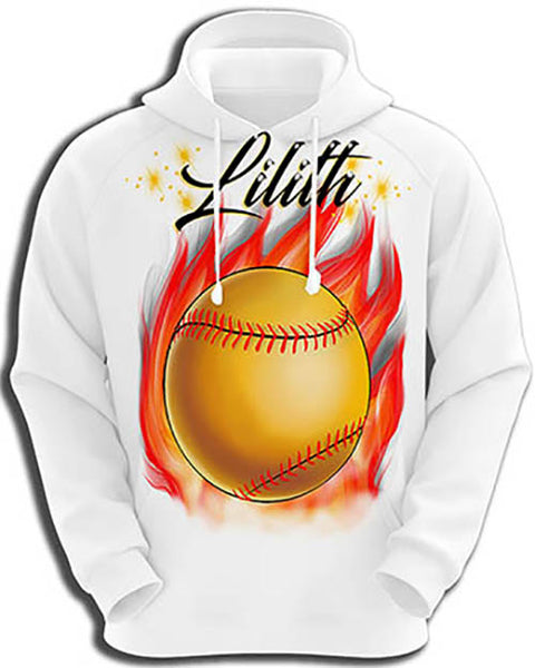 LG004 custom personalized airbrush Softball Fire bat Hoodie Sweatshirt