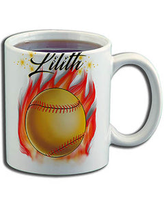 LG004 Personalized Airbrushed Softball Ceramic Coffee Mug