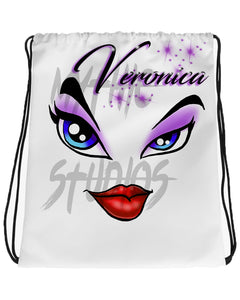 LB012 Digitally Airbrush Painted Personalized Custom Eyes and Lips Drawstring Backpack