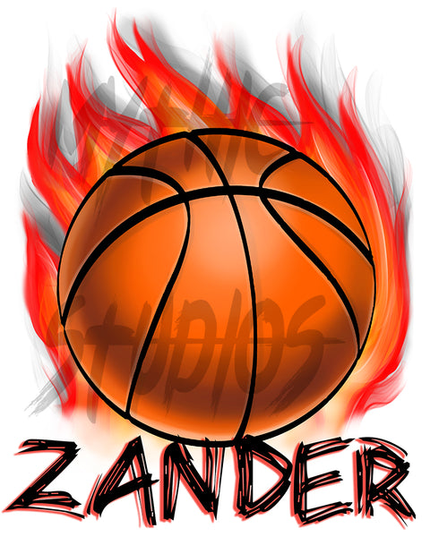 LG002 Digitally Airbrush Painted Personalized Custom Basketball Fire Drawstring Backpack