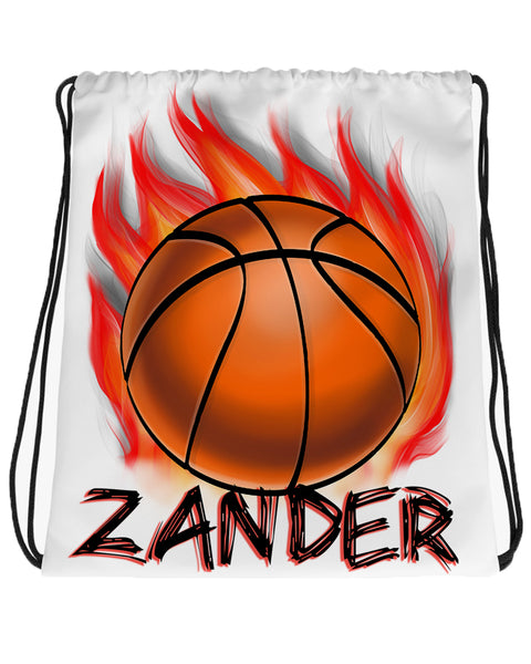 LG002 Digitally Airbrush Painted Personalized Custom Basketball Fire Drawstring Backpack