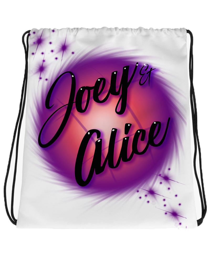 A007 Digitally Airbrush Painted Personalized Custom Name Writing Color Party Design Gift   Drawstring Backpack