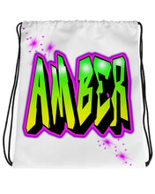 A011 Digitally Airbrush Painted Personalized Custom Name Writing Color Party Design Gift   Drawstring Backpack