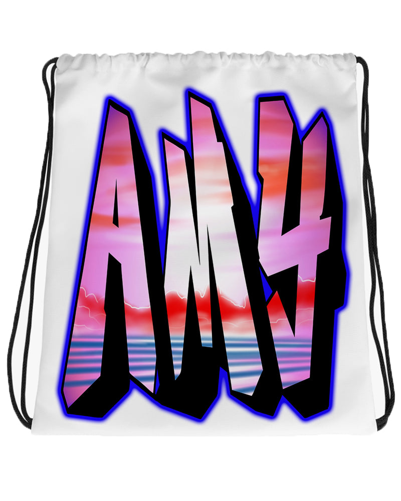 A014 Digitally Airbrush Painted Personalized Custom Name Writing Color Party Design Gift   Drawstring Backpack