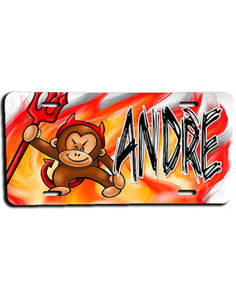 B032 Personalized Airbrush Devil Monkey License Plate Tag