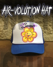 B034 Personalized Airbrush Flower Smiley Snapback Trucker Hat