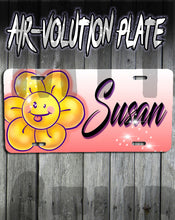 B034 Personalized Airbrush Flower Smiley License Plate Tag