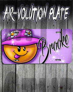 B037 Personalized Airbrush Smiley Emoji License Plate Tag