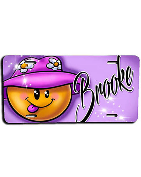 B037 Personalized Airbrush Smiley Emoji License Plate Tag