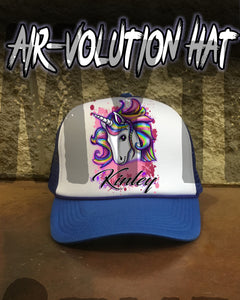 B142 Personalized Airbrush Unicorn Snapback Trucker Hat