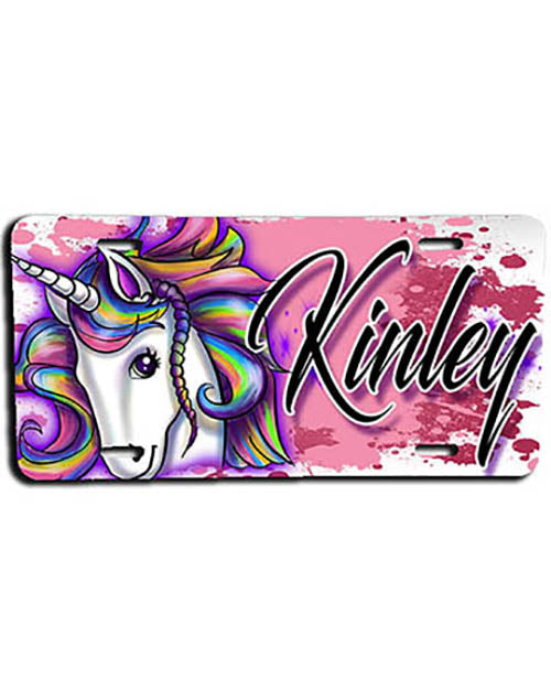 B142 Personalized Airbrush Unicorn License Plate Tag