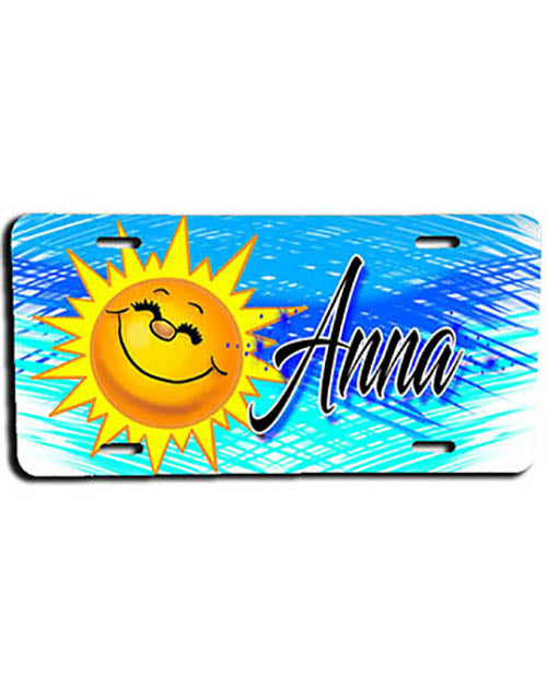 B146 Personalized Airbrush Sunshine Face License Plate Tag