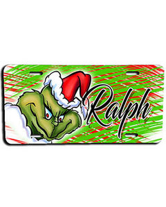 B152 Digitally Airbrush Painted Personalized Custom Grinch License Plate Tag