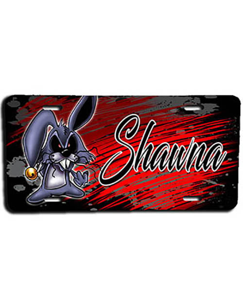 B174 Personalized Airbrush Evil Rabbit License Plate Tag