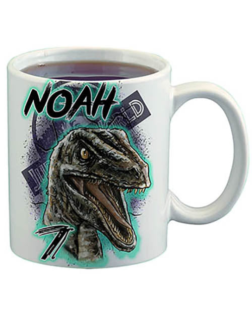 C078 Personalized Airbrush Jurassic Era Blue Raptor Ceramic Coffee Mug